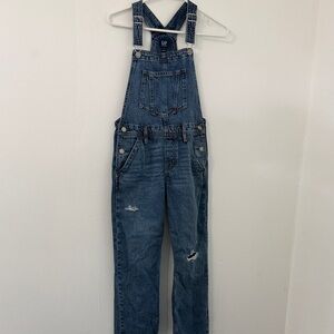 GAP Girls L Distressed Blue Denim Overalls